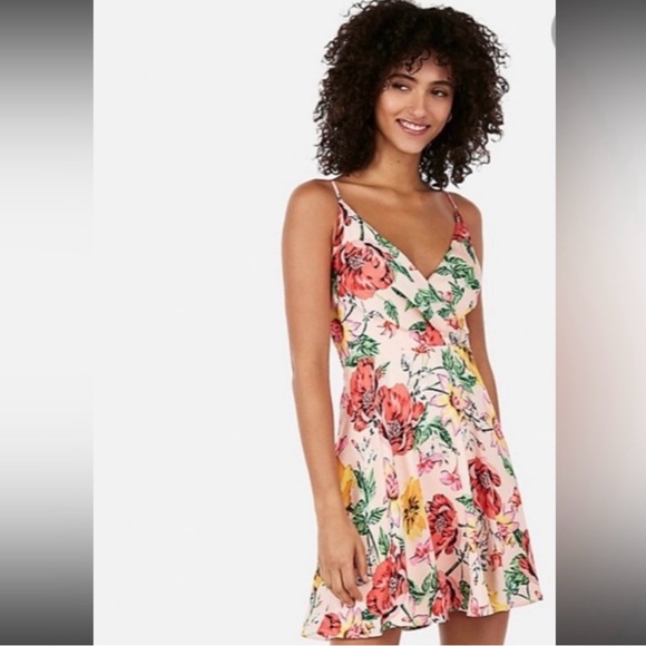 Express Dresses & Skirts - Express Floral V-Neck Dress - Pink and Green